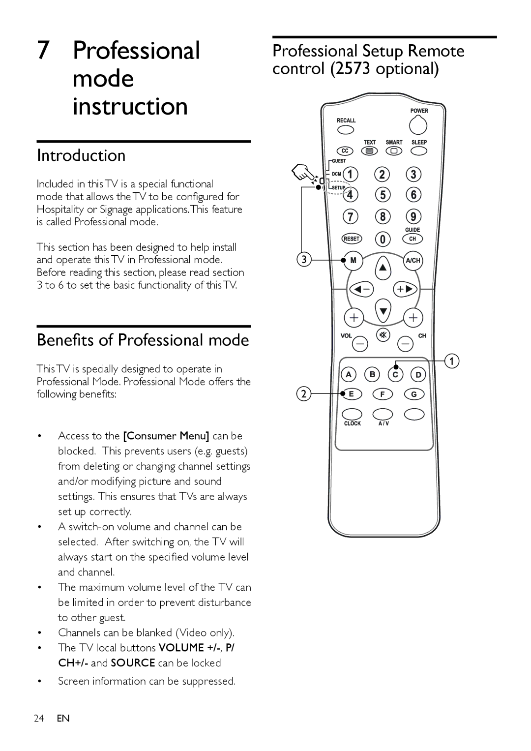 Philips 26HFL4371D/10, 26HFL3331D/10 Introduction, Benefits of Professional mode, Screen information can be suppressed 