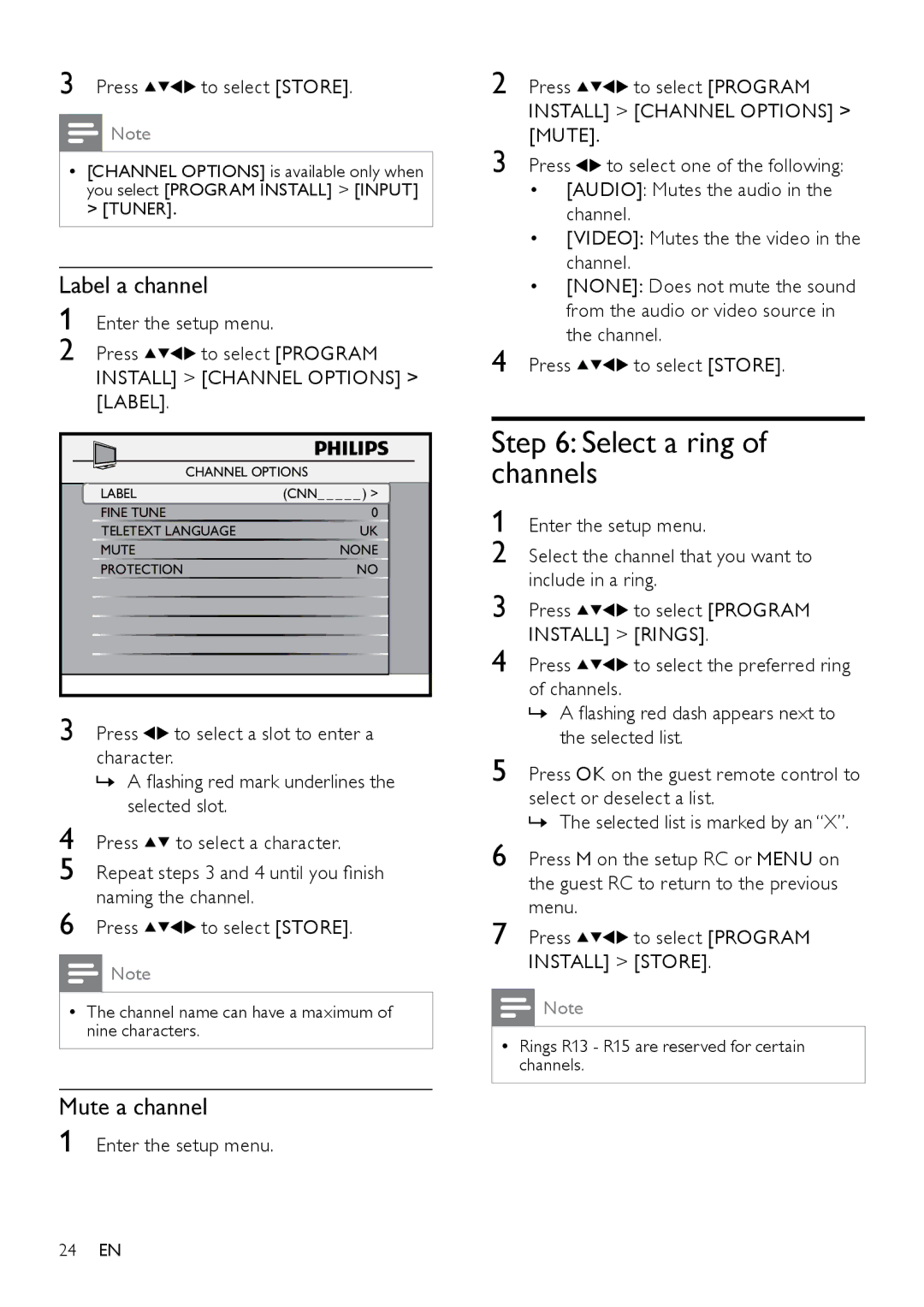 Philips 26HFL5870D/10 user manual Select a ring, Channels, Label a channel, Mute a channel 