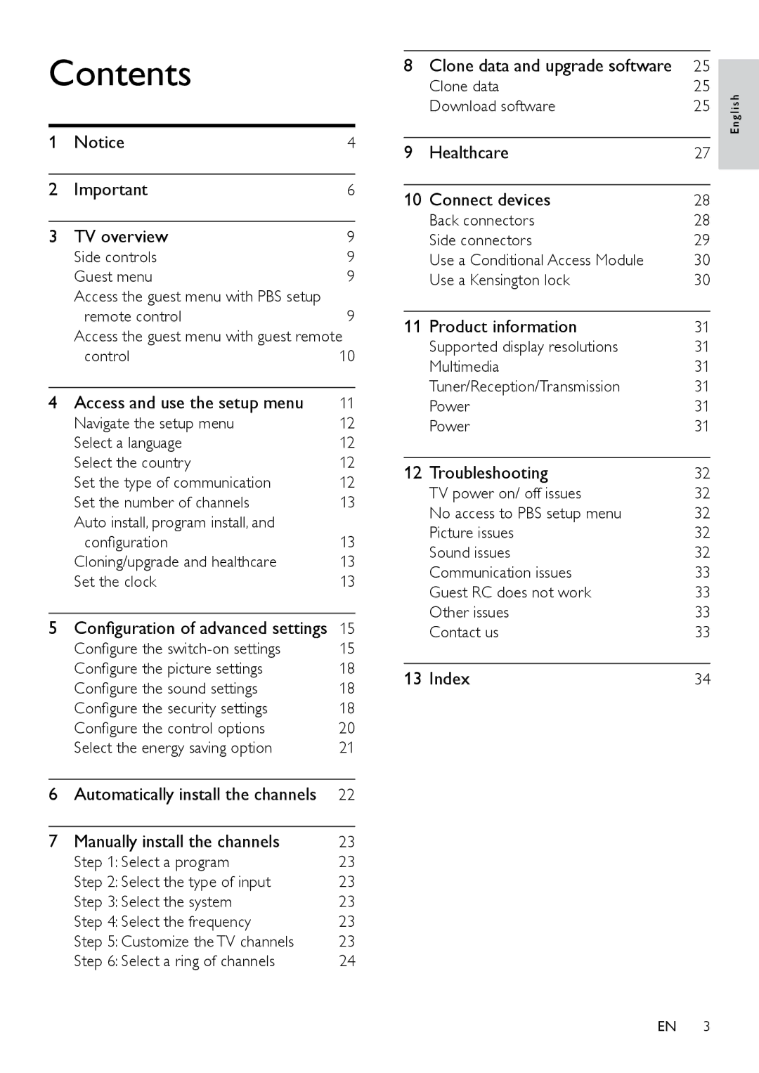 Philips 26HFL5870D/10 user manual Contents 