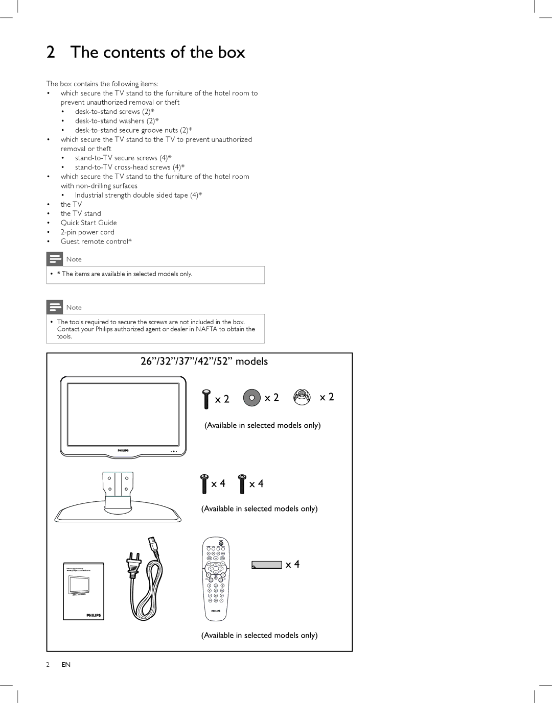 Philips 26HL5561L quick start Contents of the box 