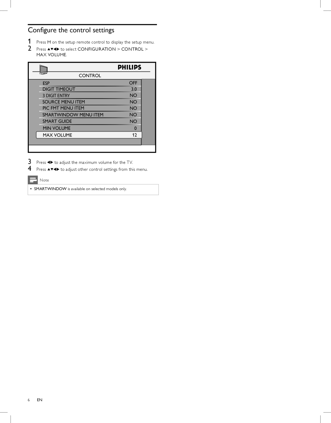 Philips 26HL5561L quick start Configure the control settings 