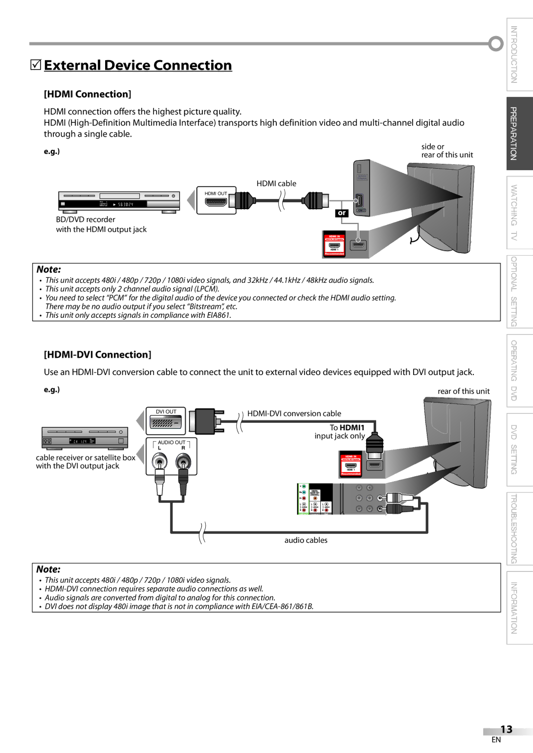 Philips 26MD350B/F7 owner manual  External Device Connection, Hdmi Connection, HDMI-DVI Connection 