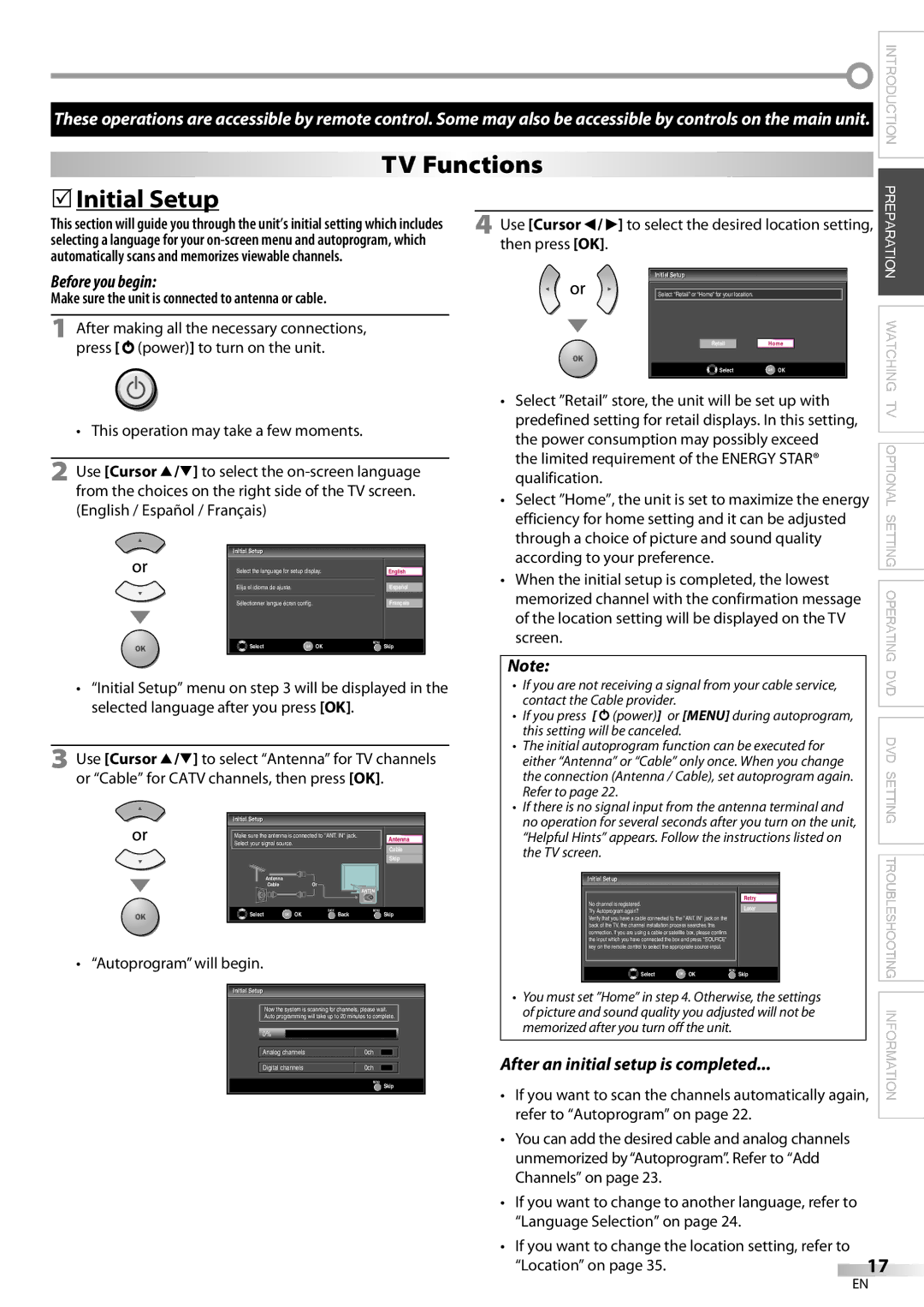 Philips 26MD350B/F7 owner manual TV Functions,  Initial Setup, Before you begin, After an initial setup is completed 