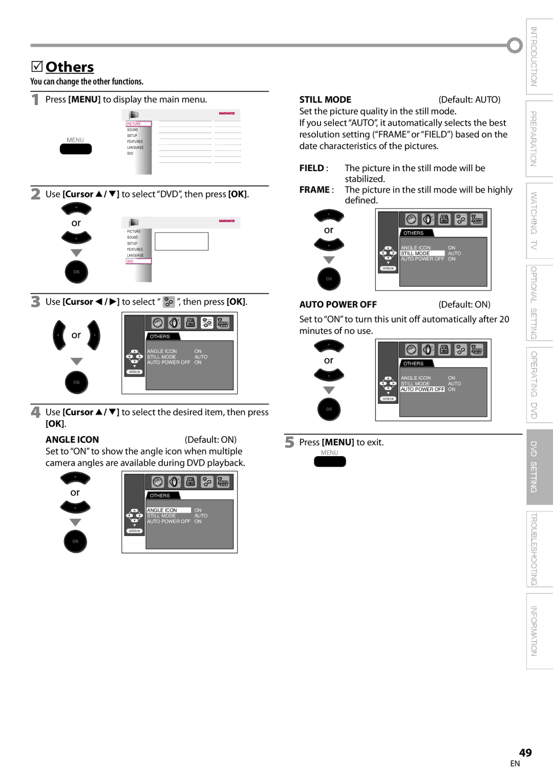 Philips 26MD350B/F7 owner manual  Others, You can change the other functions 