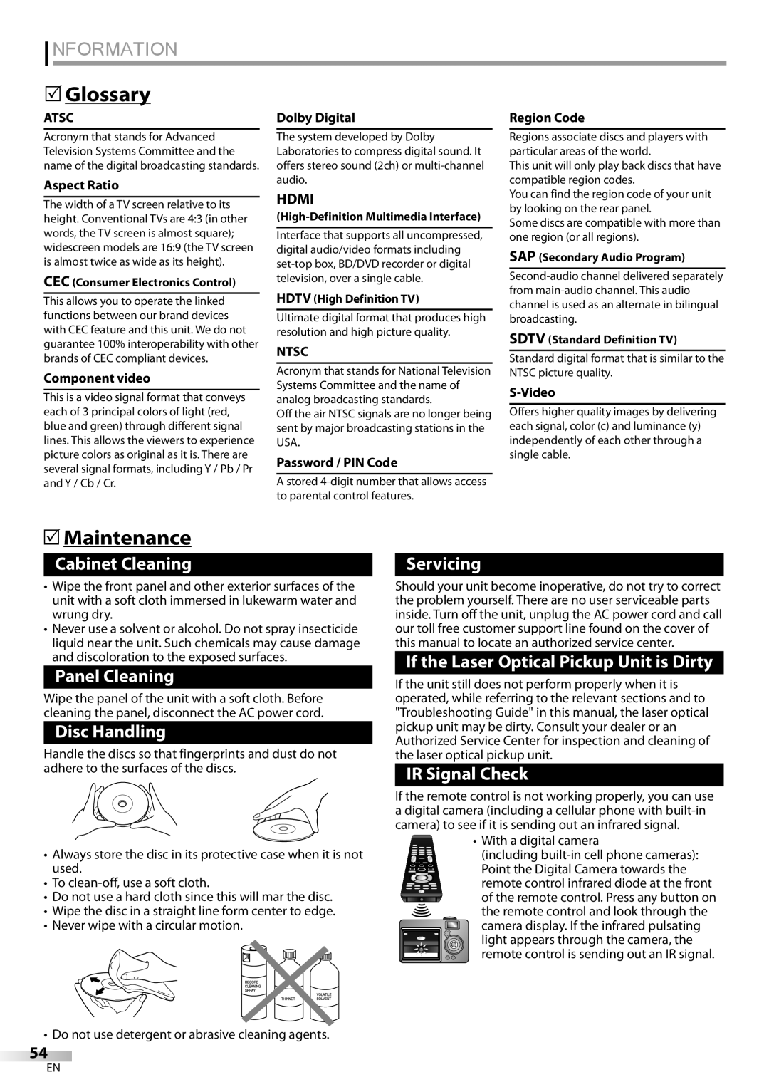 Philips 26MD350B/F7 owner manual Information,  Glossary,  Maintenance, Atsc, Ntsc 