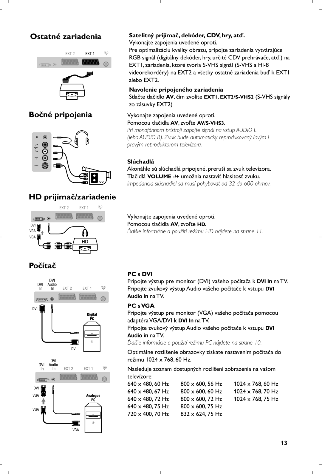 Philips 26PF5320/10 manual Ostatné zariadenia Bočné pripojenia HD prijímač/zariadenie 