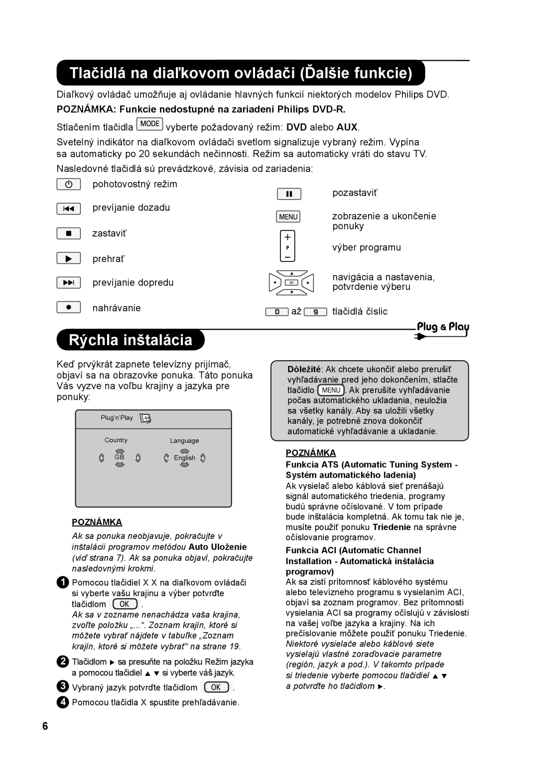 Philips 32PF5321, 26PF5321 manual Tlačidlá na diaľkovom ovládači Ďalšie funkcie, Rýchla inštalácia 