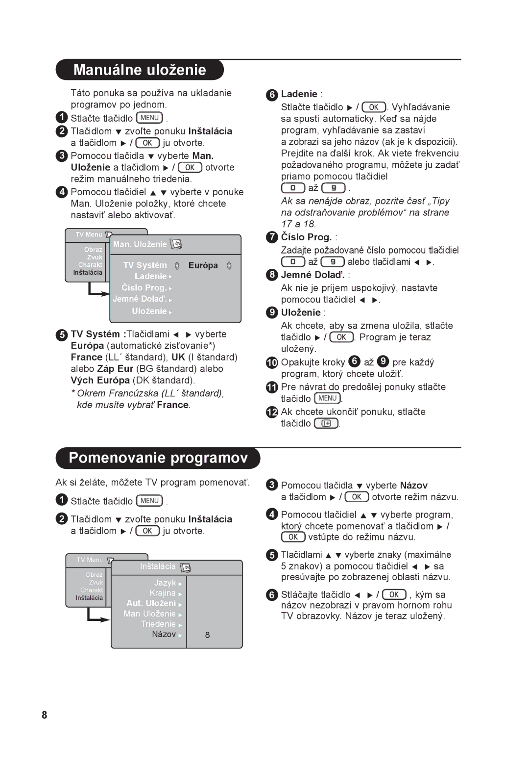 Philips 32PF5321, 26PF5321 manual Manuálne uloženie, Pomenovanie programov 