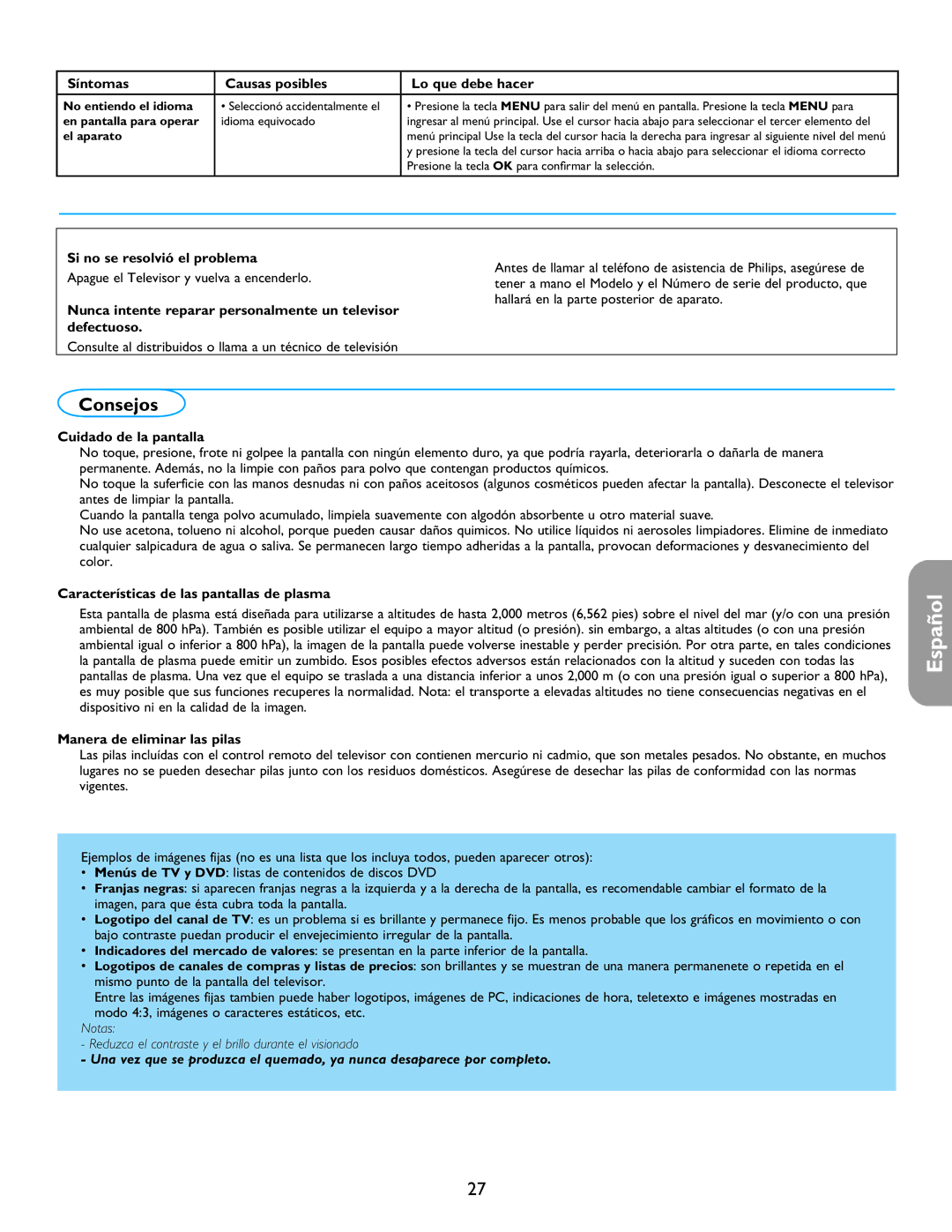 Philips 26PF5321D/37 user manual Consejos 