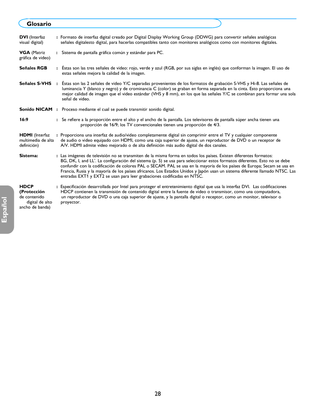 Philips 26PF5321D/37 user manual Glosario 