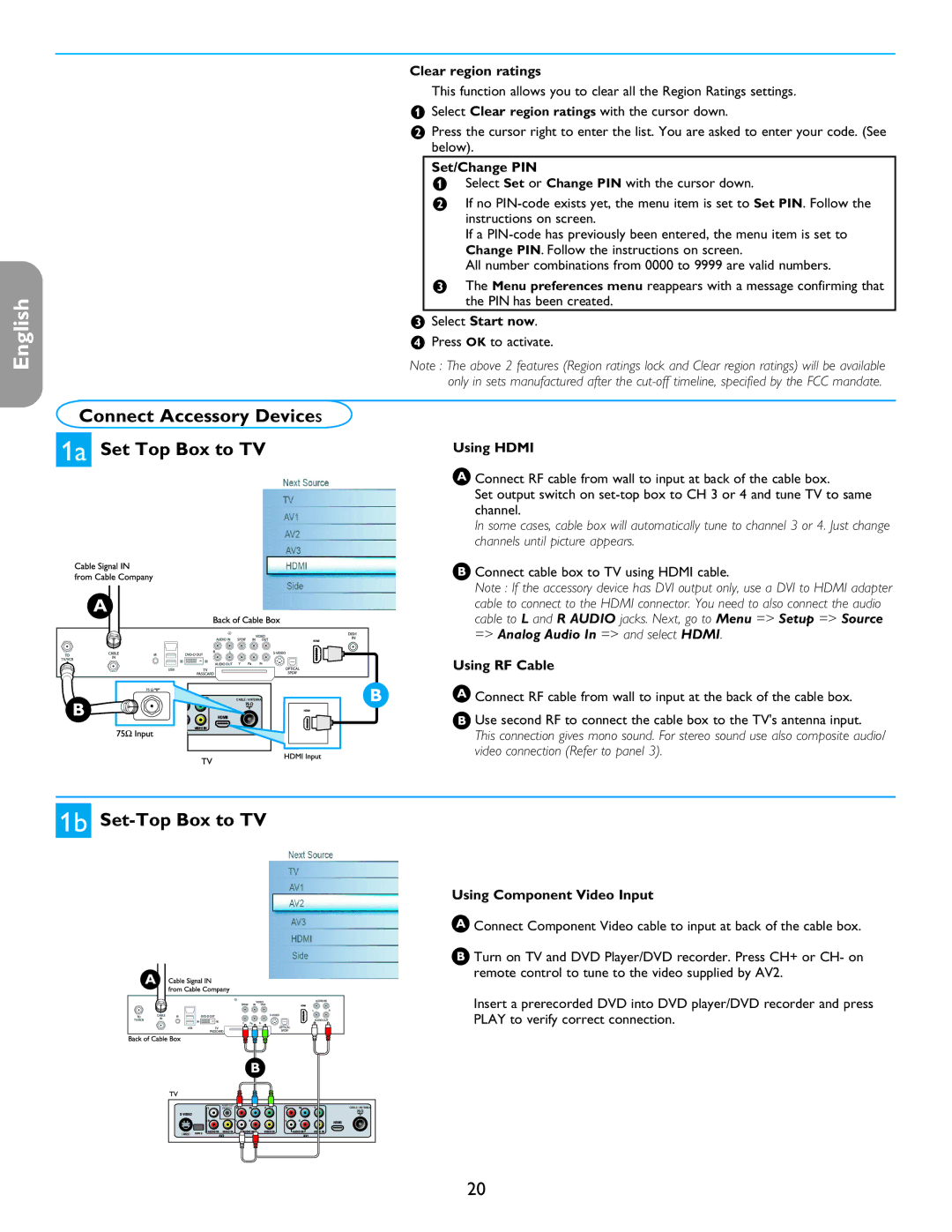 Philips 26PF5321D/37 user manual Connect Accessory Devices Set Top Box to TV, 1b Set-Top Box to TV 