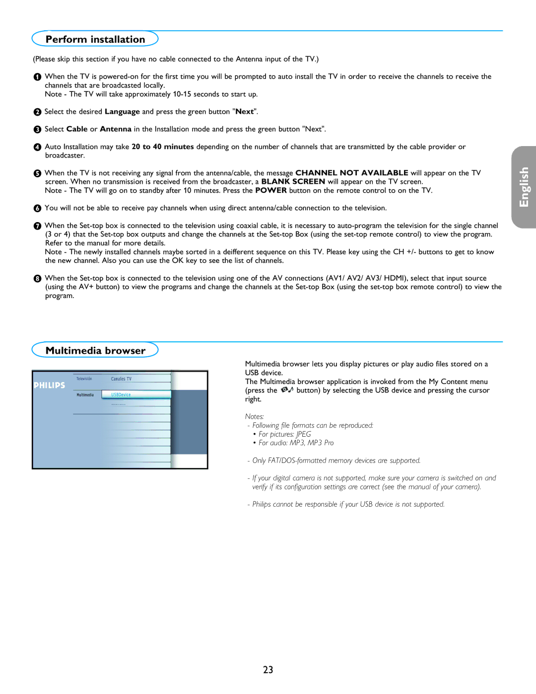 Philips 26PF5321D/37 user manual Perform installation, Multimedia browser 