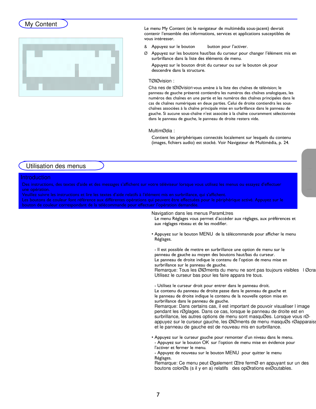 Philips 26PF5321D/37 user manual Utilisation des menus, Télévision, Multimédia, Navigation dans les menus Paramètres 