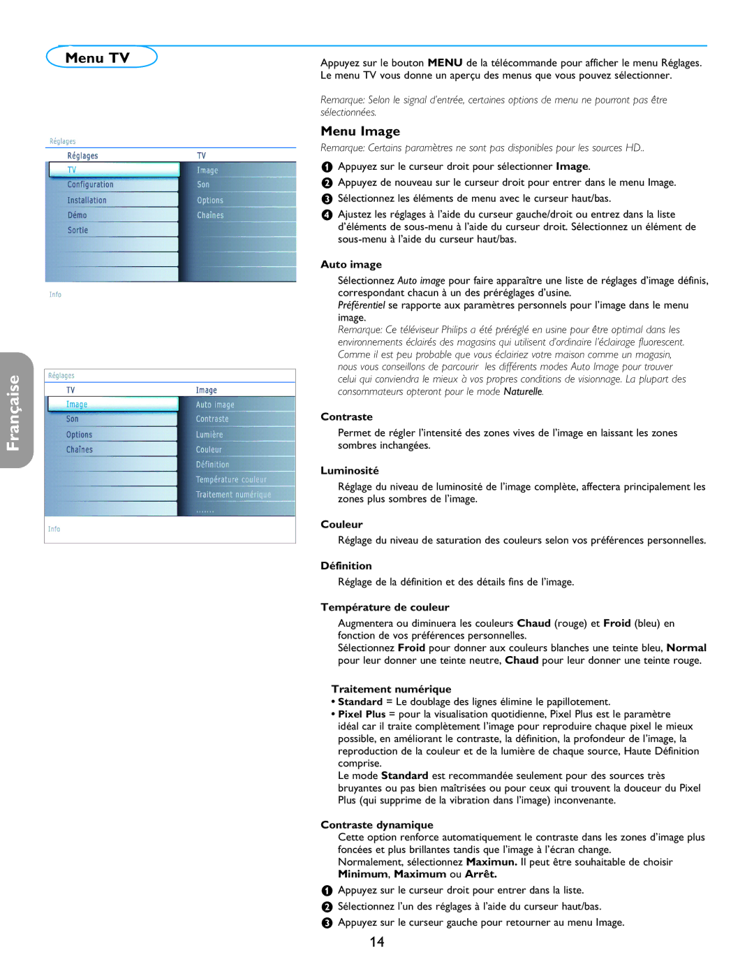 Philips 26PF5321D/37 user manual Menu TV, Menu Image 