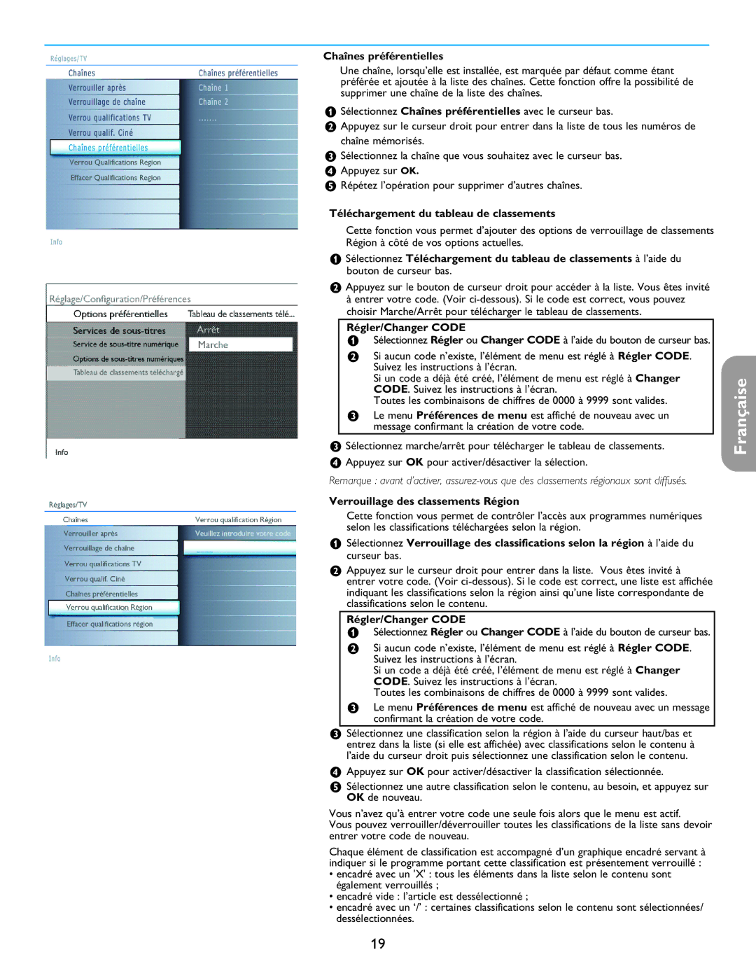 Philips 26PF5321D/37 user manual Chaînes préférentielles, Téléchargement du tableau de classements 