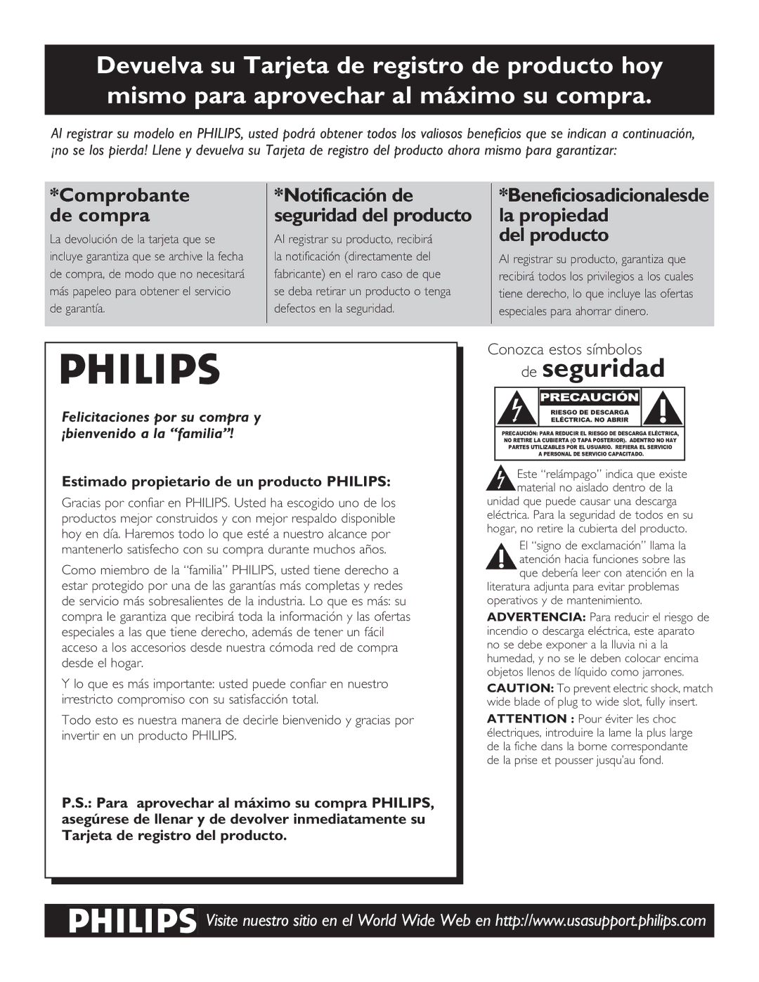 Philips 26PF5321D/37 user manual De seguridad 