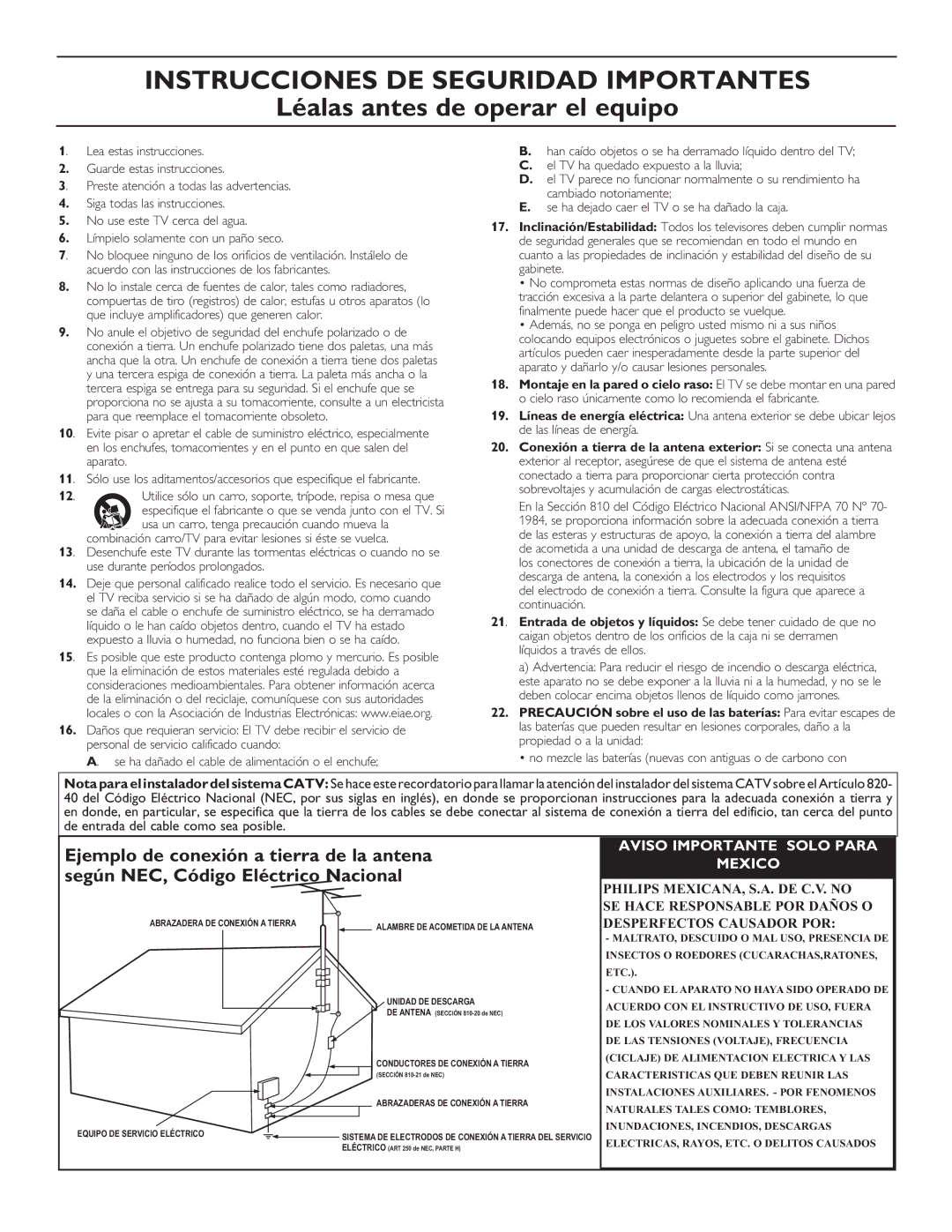 Philips 26PF5321D/37 user manual Instrucciones DE Seguridad Importantes 