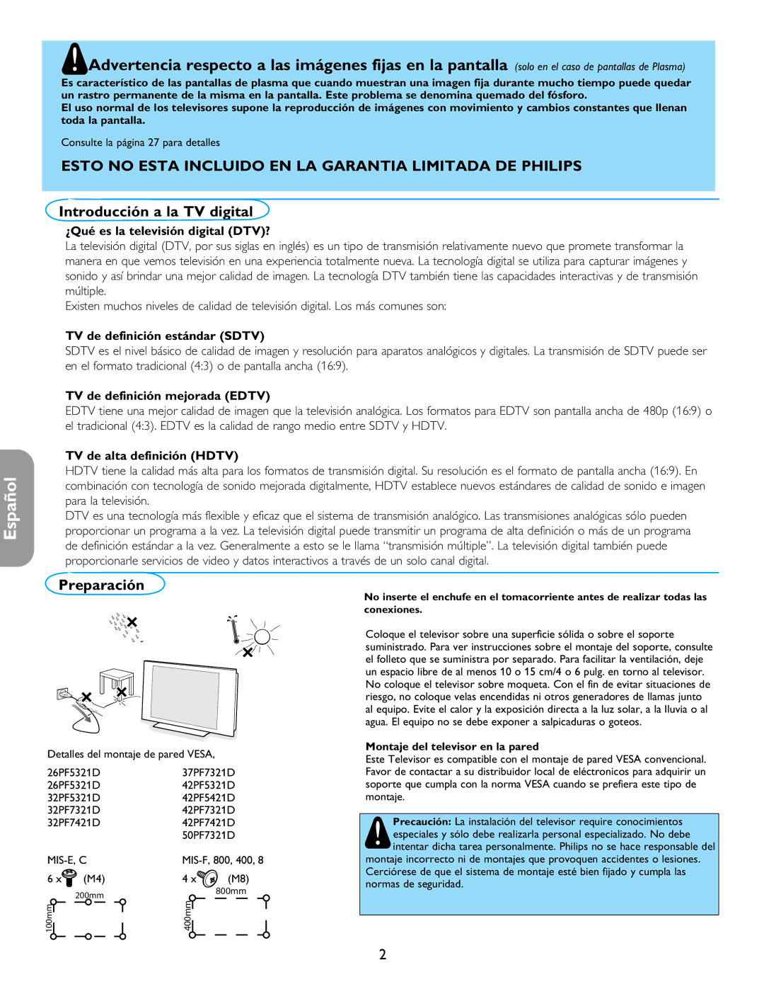 Philips 26PF5321D/37 user manual Introducción a la TV digital, Preparación, Consulte la página 27 para detalles 