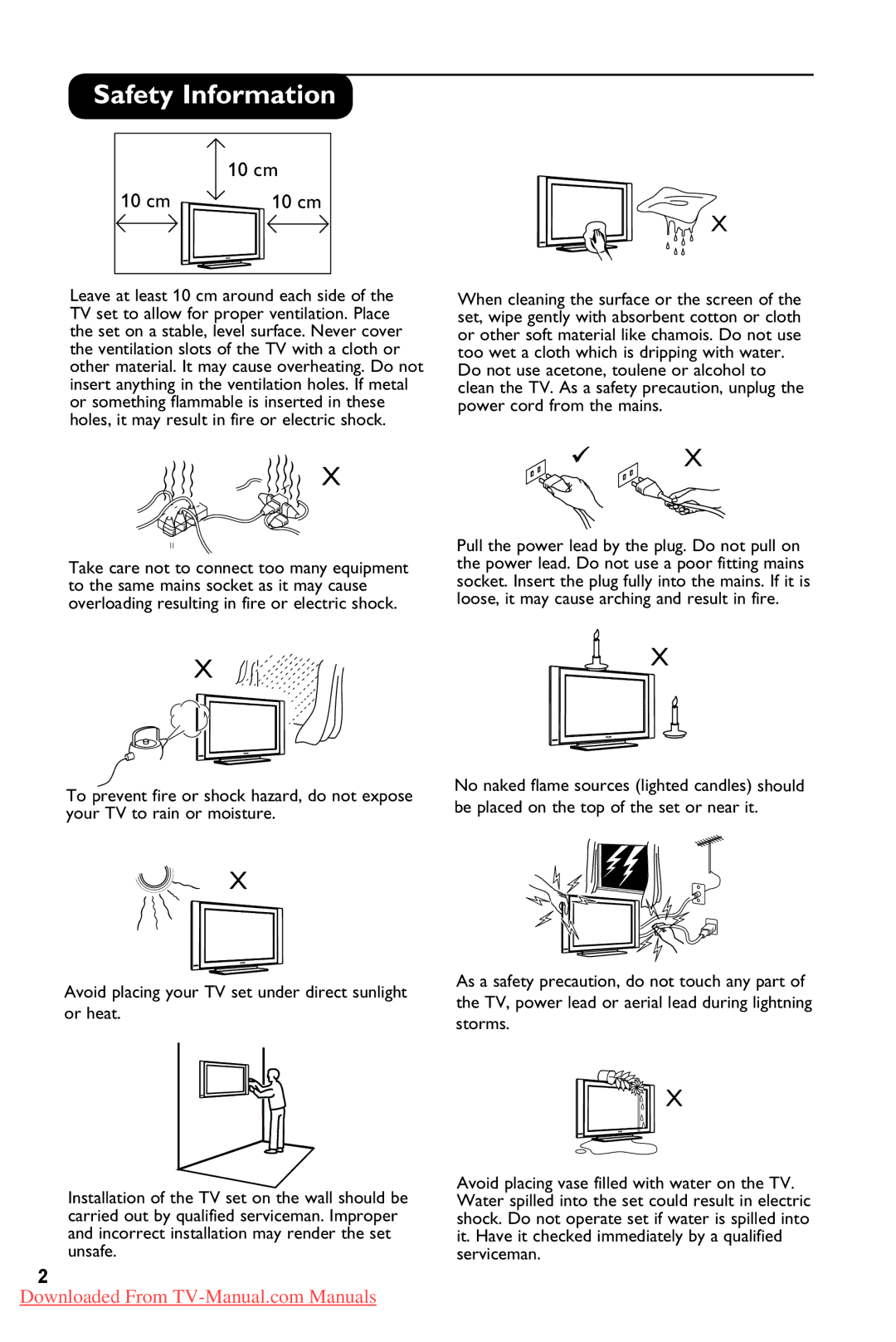 Philips 26PF5411 Safety Information, 10 cm, To prevent fire or shock hazard, do not expose, Your TV to rain or moisture 