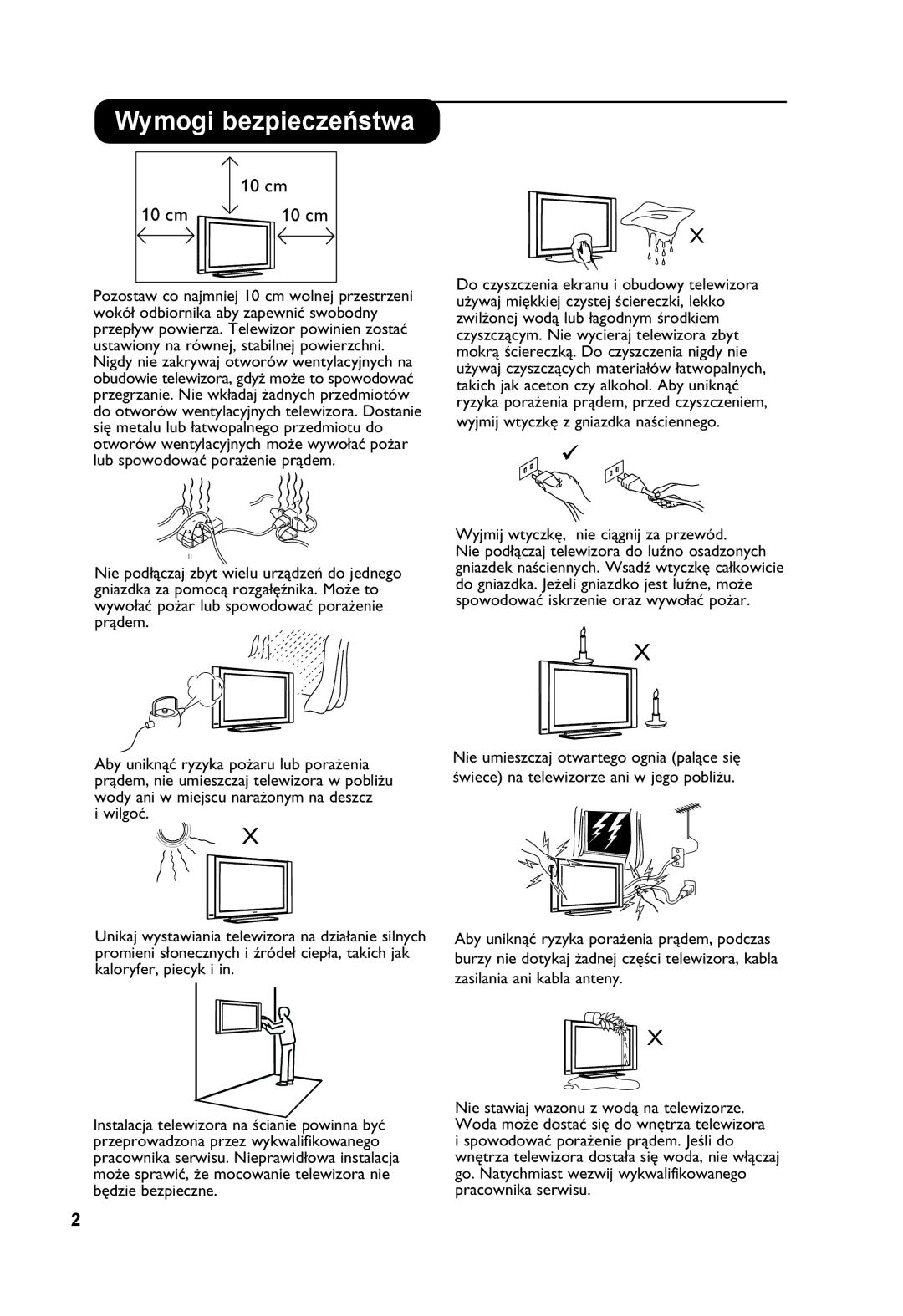 Philips 26PF7321 manual Wymogi bezpieczeństwa, 10 cm 