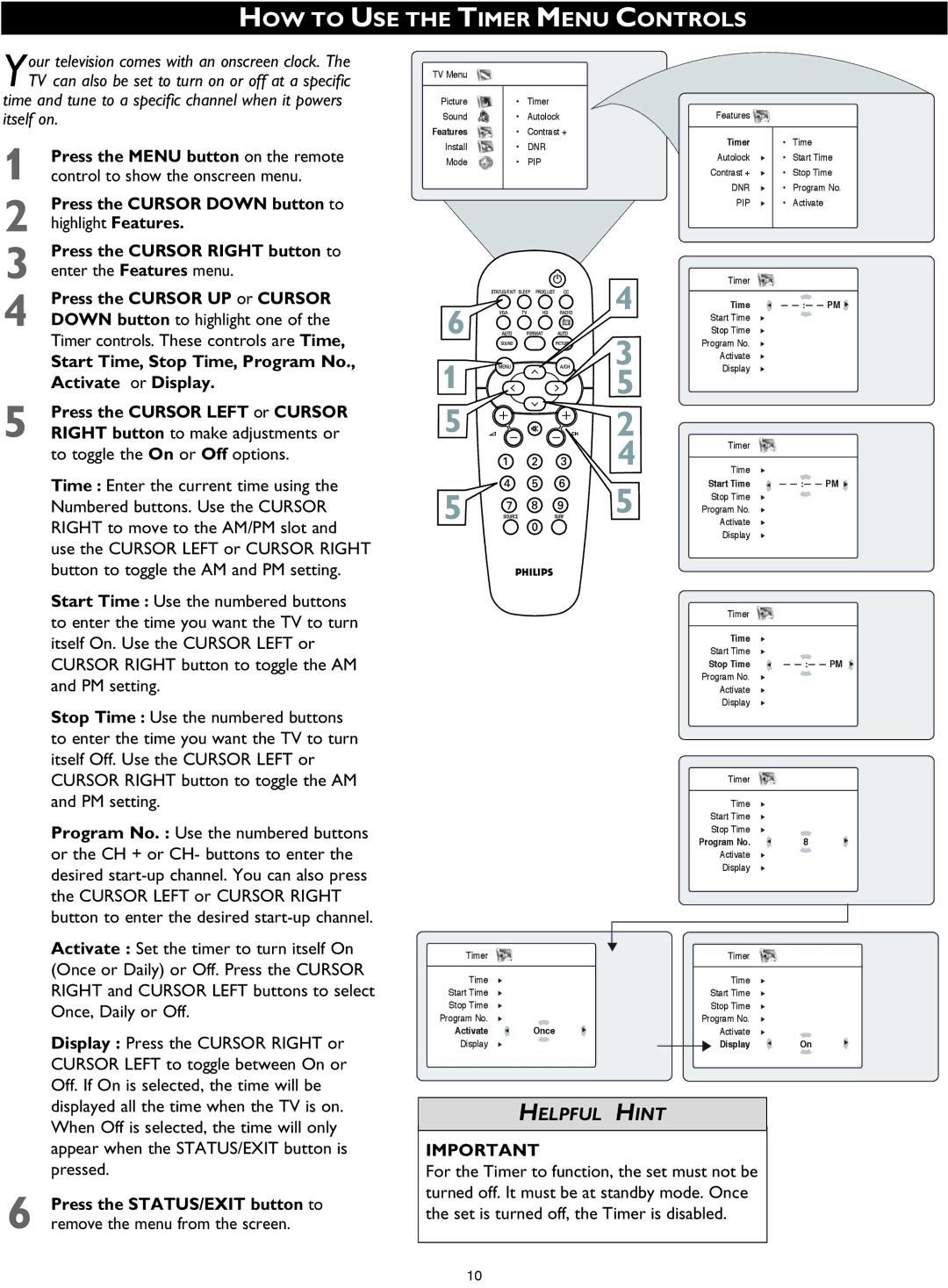 Philips 26PF8946 user manual HOW to USE the Timer Menu Controls 