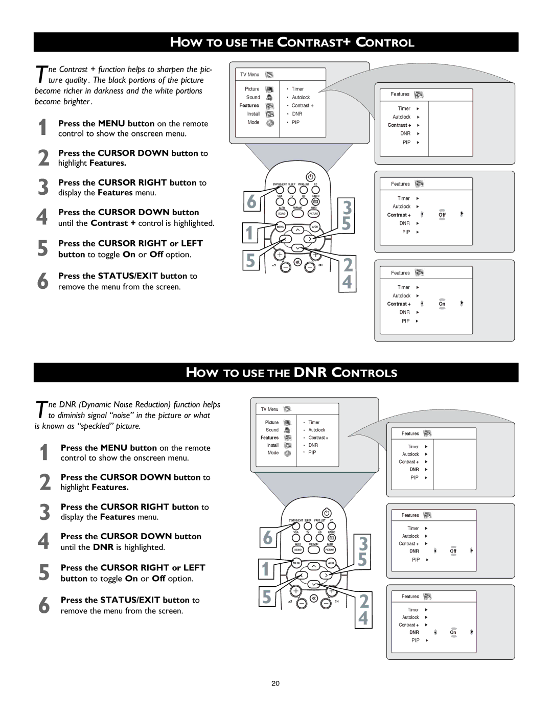 Philips 26PF8946 user manual HOW to USE the CONTRAST+ Control, HOW to USE the DNR Controls, Highlight Features 