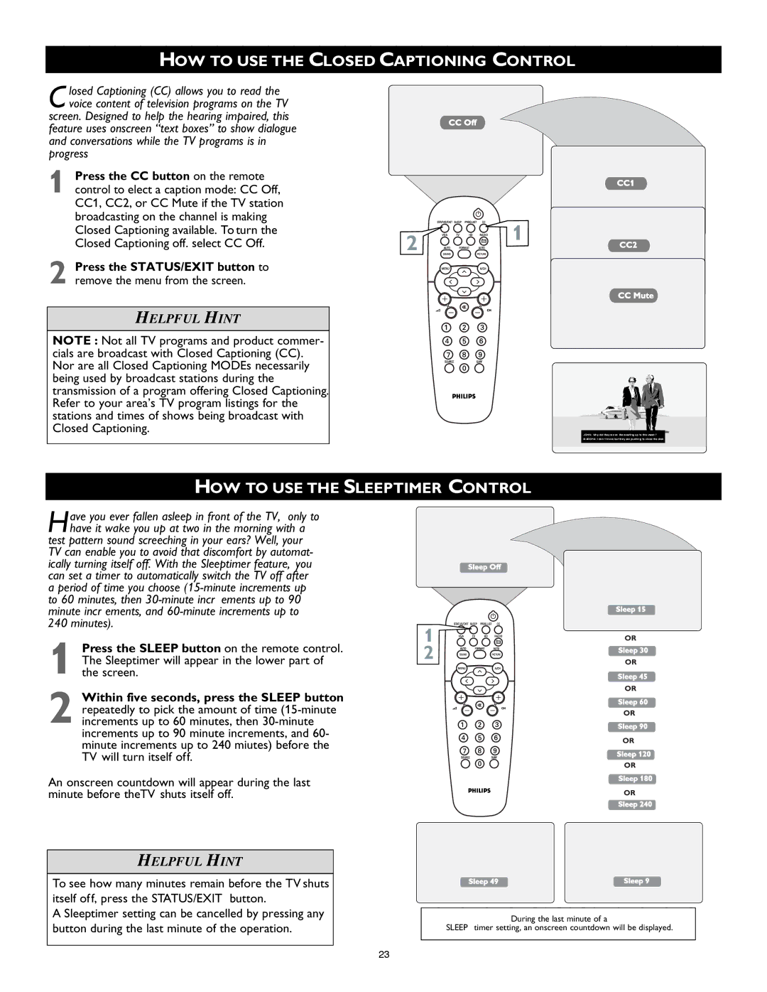 Philips 26PF8946 user manual HOW to USE the Closed Captioning Control, HOW to USE the Sleeptimer Control 