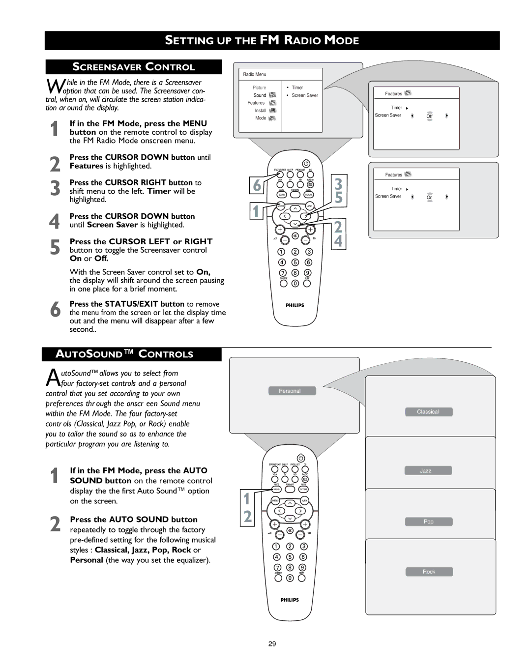 Philips 26PF8946 user manual Screensaver Control, Autosound Controls 