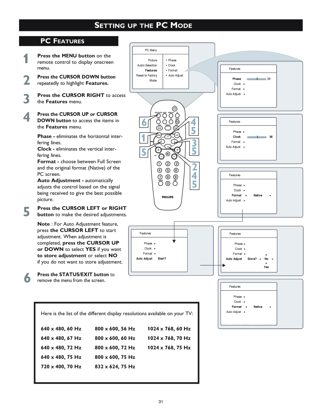 Philips 26PF8946 user manual Setting UP the PC Mode, PC Features 