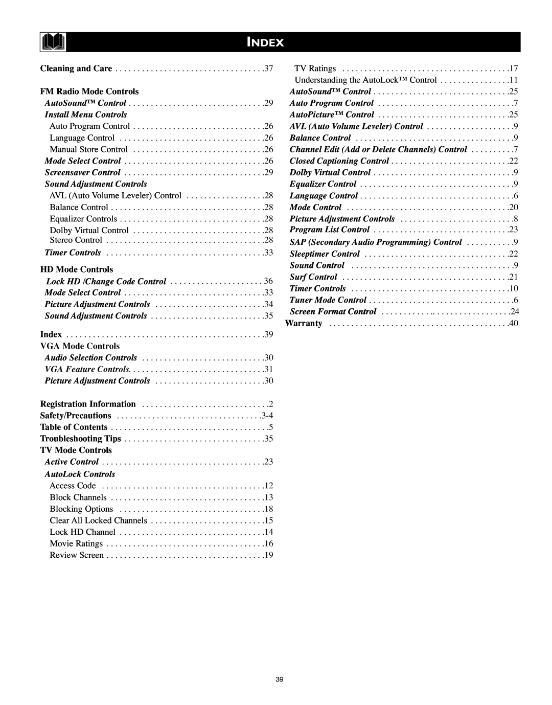 Philips 26PF8946 user manual Index, Install Menu Controls 