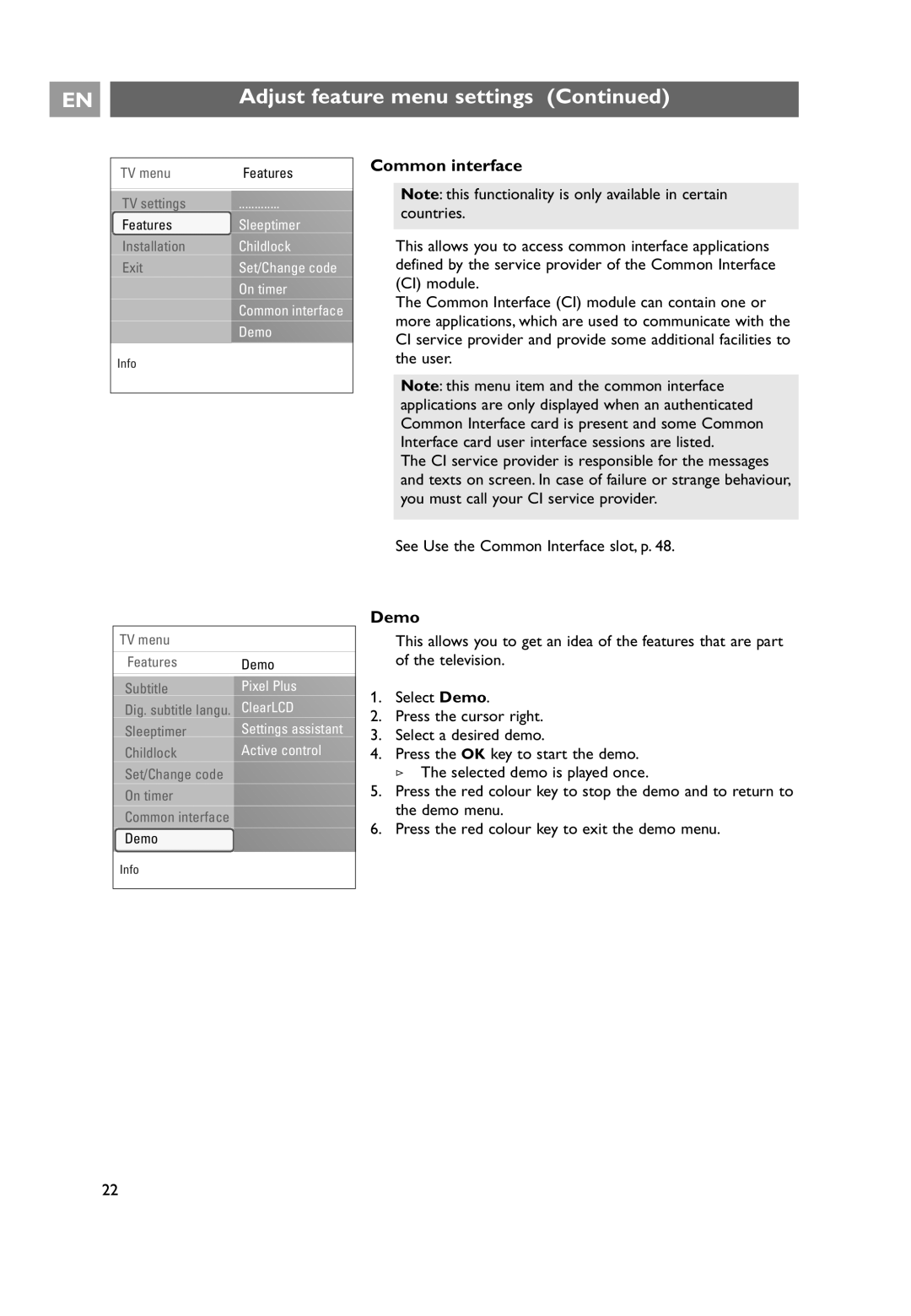 Philips 26PF9631D/10 user manual Common interface, Demo 