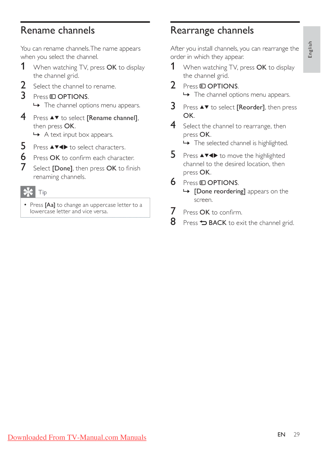 Philips 19PFL3205H/12, 26PFL3205H/12 user manual Rename channels, Rearrange channels 