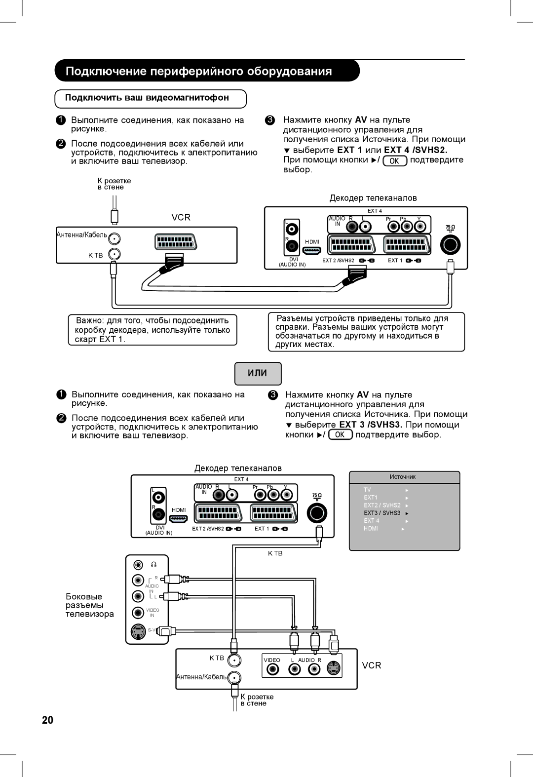 Philips 26PFL3321S, 32PFL3321S manual Подключить ваш видеомагнитофон, Выберите EXT 1 или EXT 4 /SVHS2 