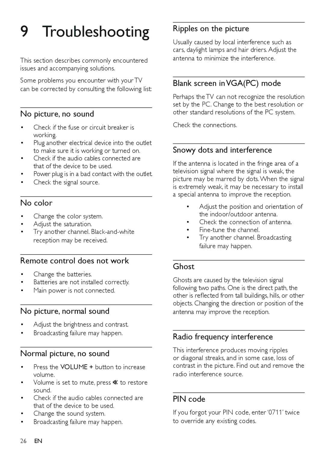 Philips 26PFL3403/94 user manual Troubleshooting 