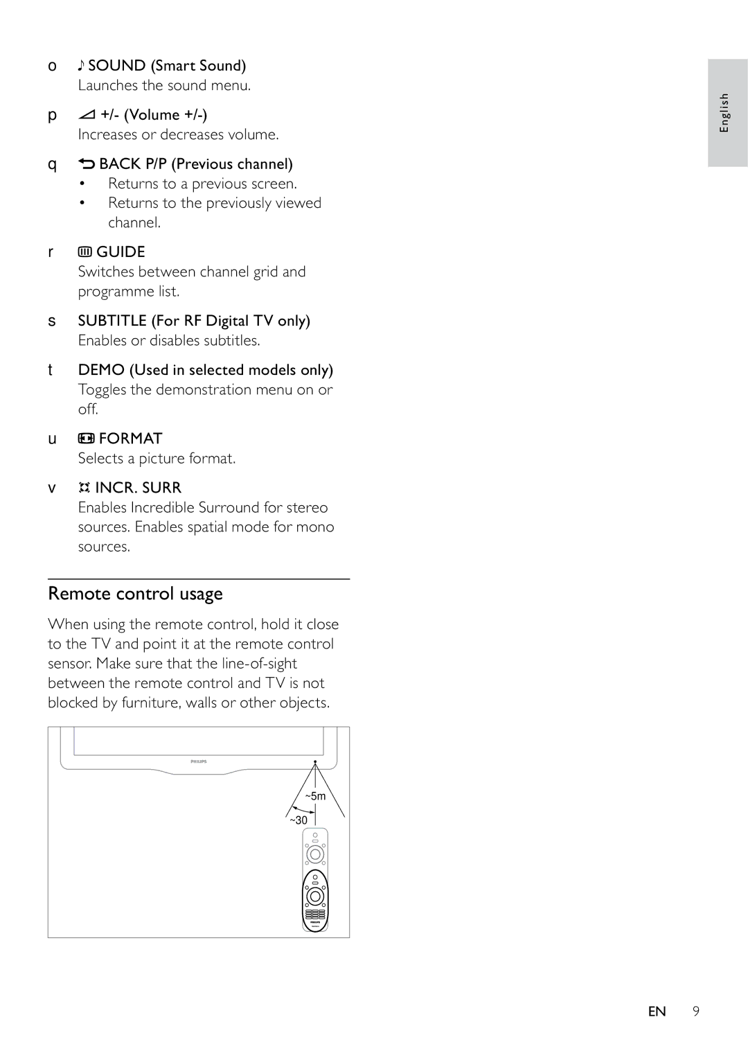 Philips 22PFL3405/12, 26PFL3405/12 user manual Remote control usage 