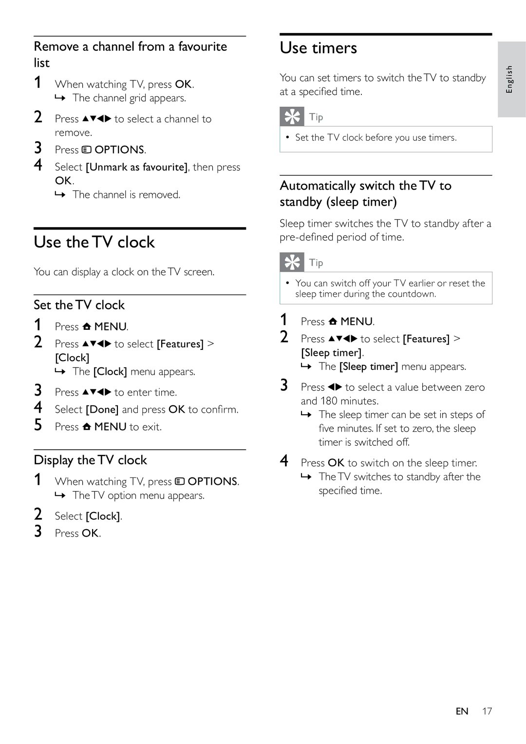 Philips 22PFL3405/12, 26PFL3405/12 user manual Use the TV clock, Use timers 