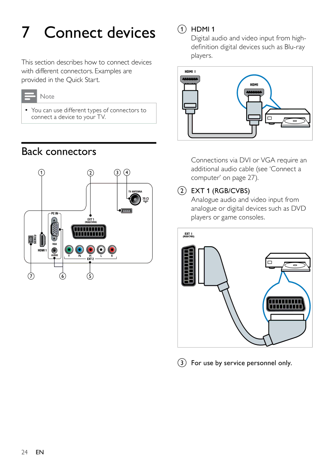 Philips 26PFL3405/12, 22PFL3405/12 user manual Connect devices, Back connectors 