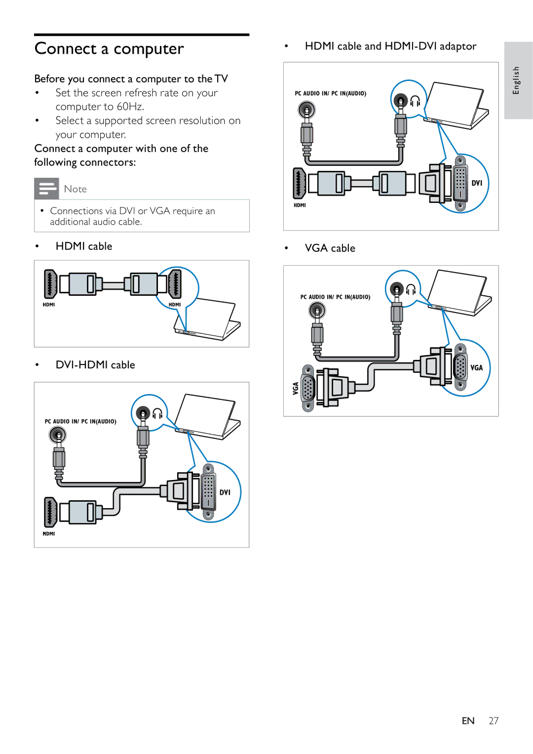 Philips 22PFL3405/12, 26PFL3405/12 user manual Connect a computer 