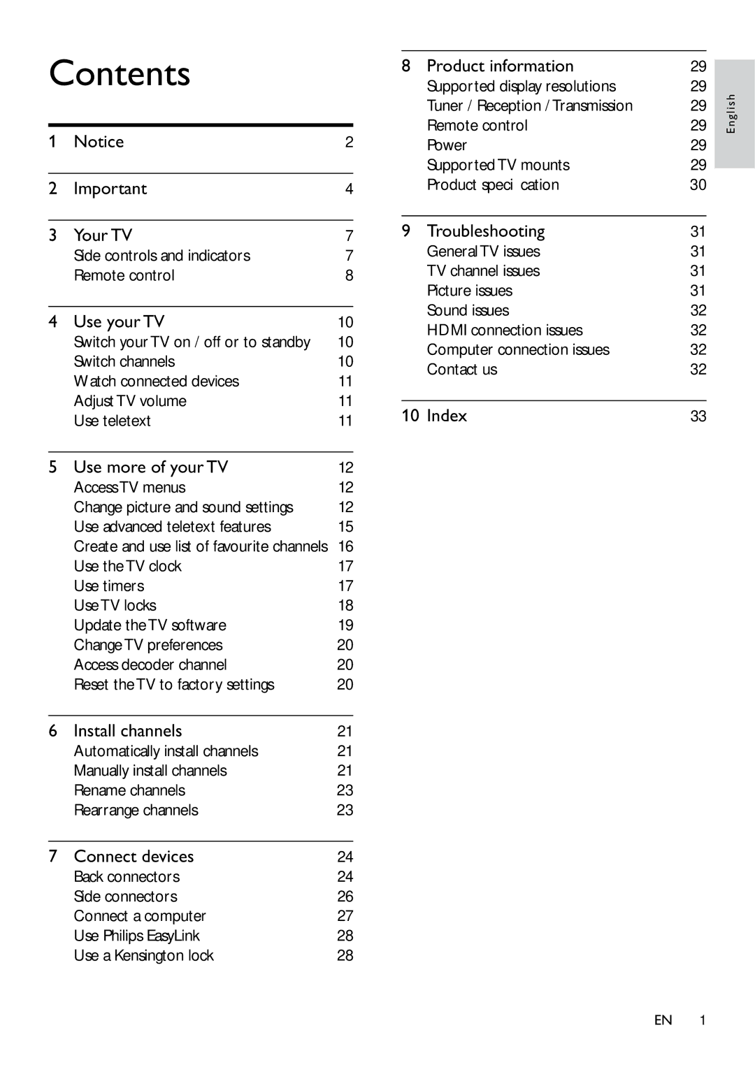 Philips 22PFL3405/12, 26PFL3405/12 user manual Contents 