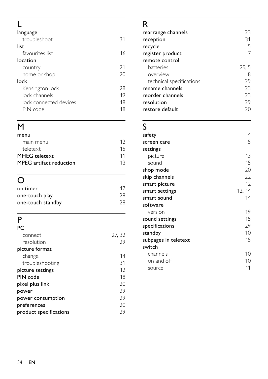 Philips 26PFL3405/12, 22PFL3405/12 user manual 34 EN 