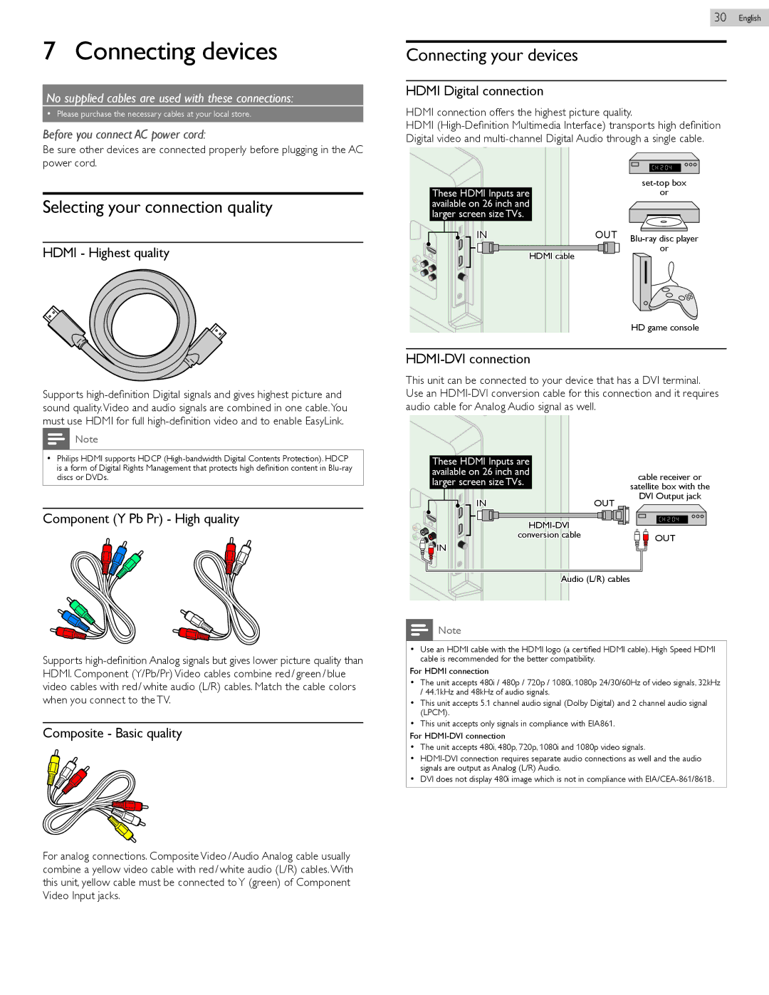 Philips 26PFL4507, 22PFL4507, 32PFL4507 Connecting devices, Connecting your devices, Selecting your connection quality 