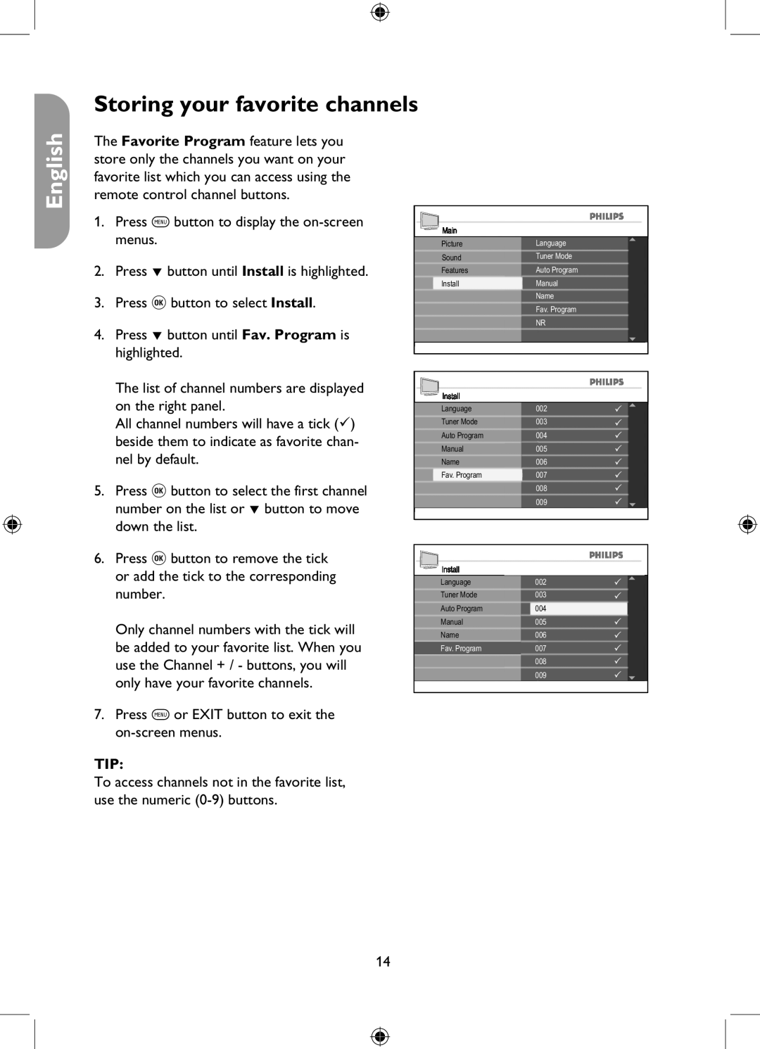 Philips 26PFL5322, 32PFL5332, 37PFL5332, 42PFL5332 user manual Storing your favorite channels 