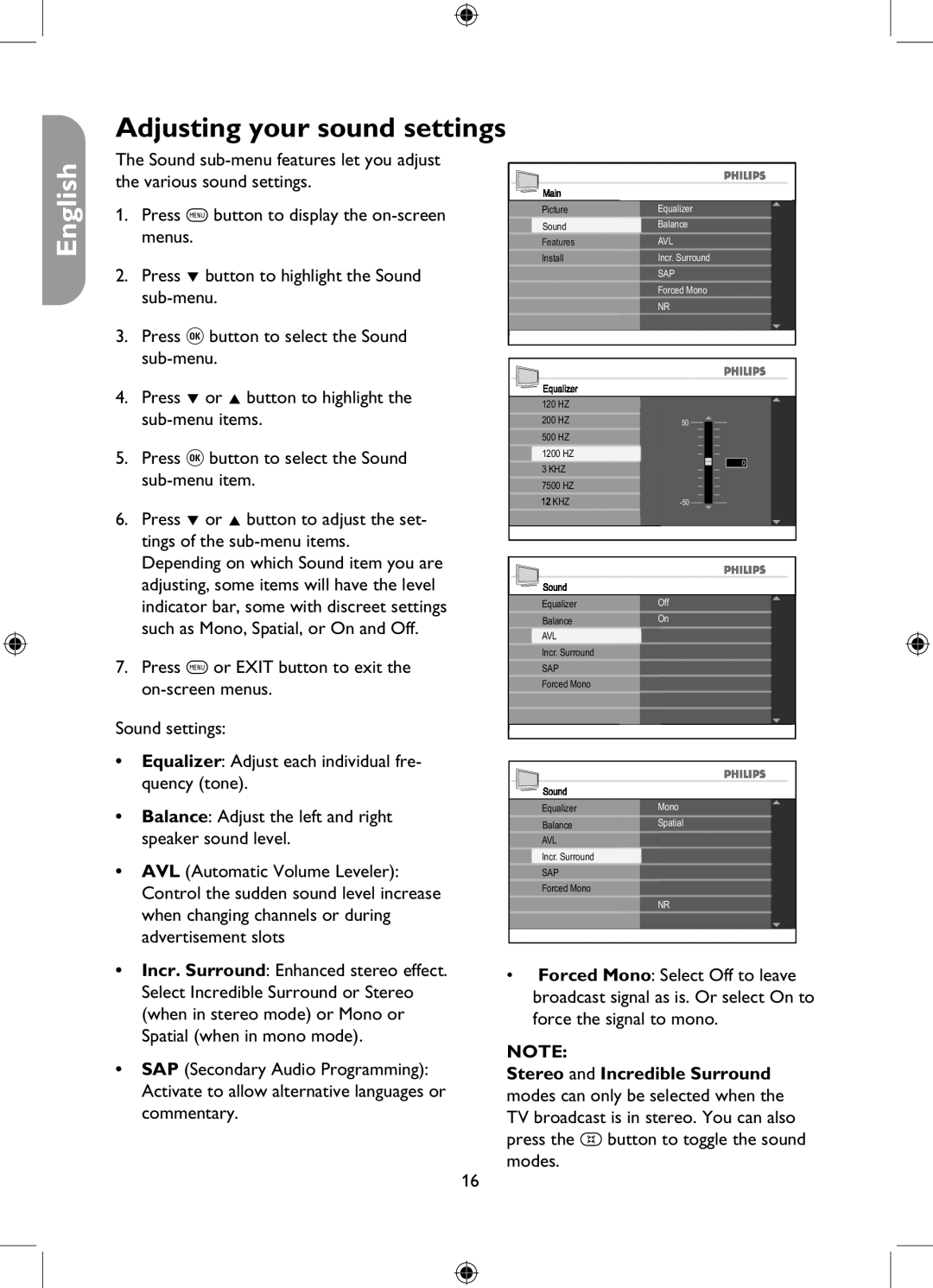 Philips 26PFL5322, 32PFL5332, 37PFL5332, 42PFL5332 user manual Adjusting your sound settings, Sap 