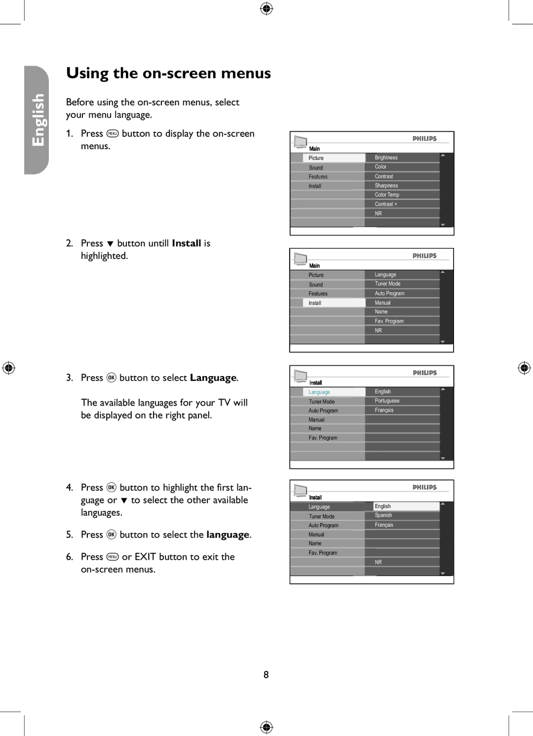 Philips 26PFL5322, 32PFL5332, 37PFL5332, 42PFL5332 user manual Using the on-screen menus 