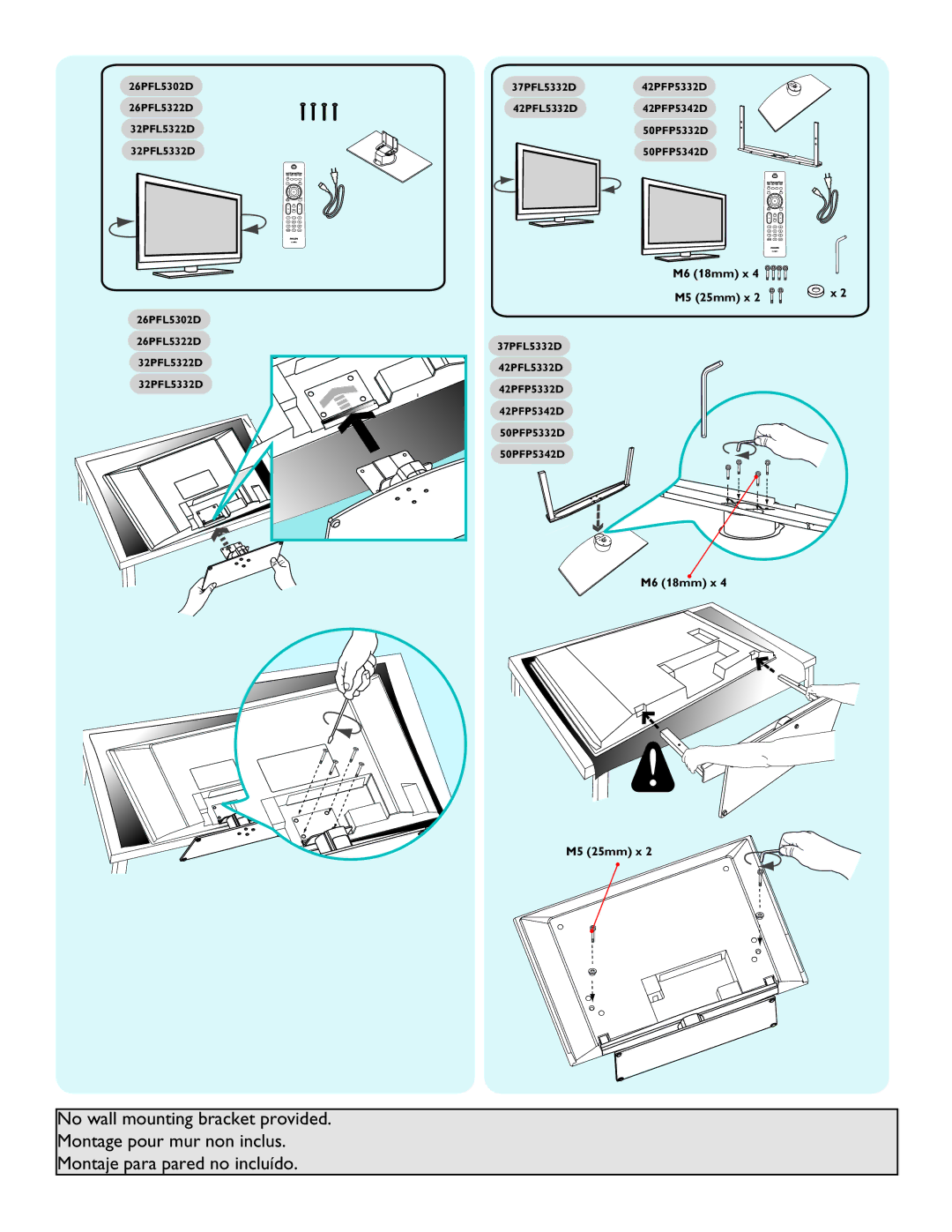 Philips 32PFL5322D, 26PFL5322D manual M6 18mm x M5 25mm x 