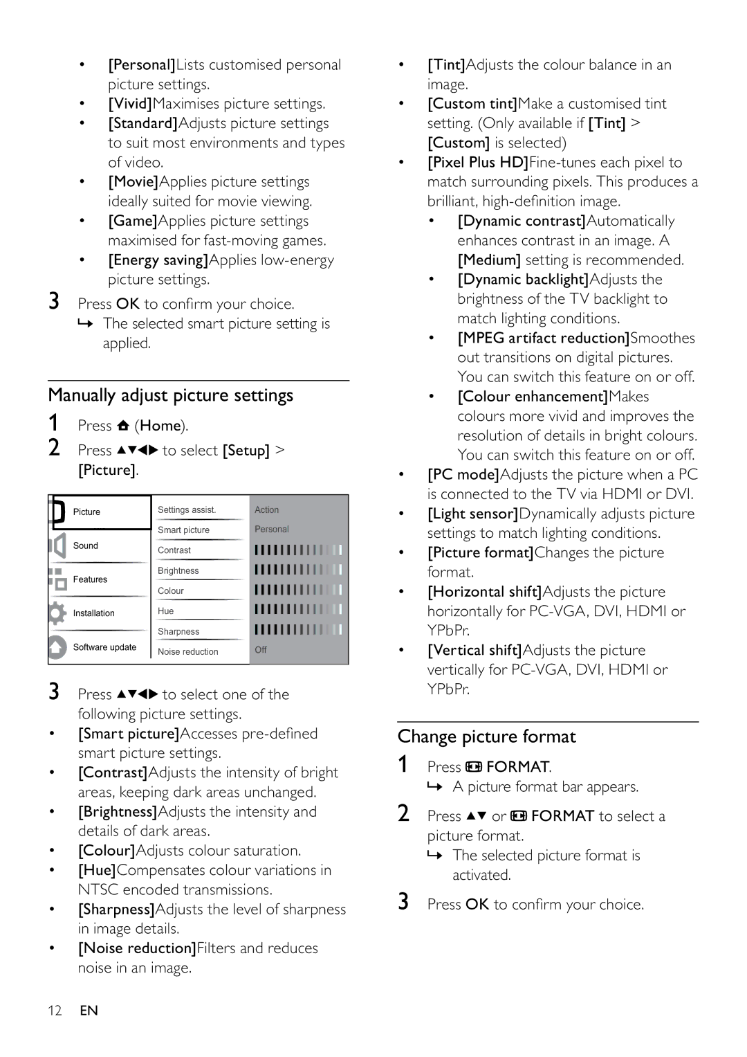 Philips 26PFL5604D/12, 22PFL5604D/12 user manual Manually adjust picture settings, Change picture format 