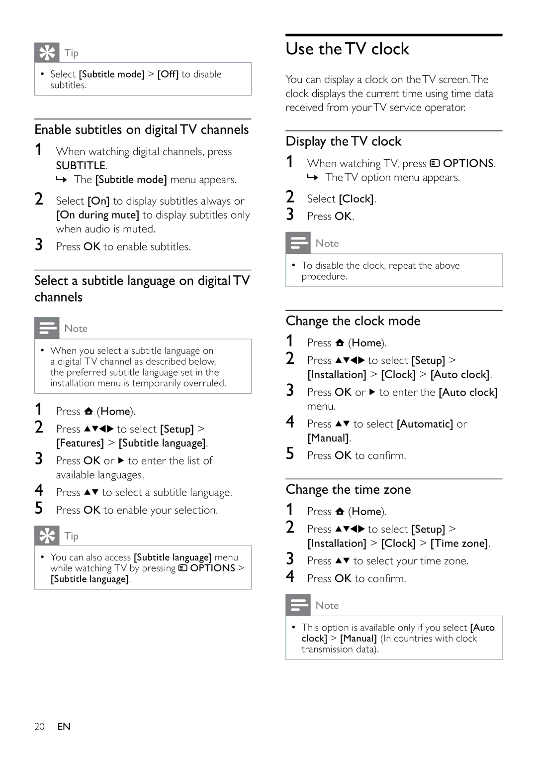 Philips 26PFL5604D/12, 22PFL5604D/12 user manual Use the TV clock 