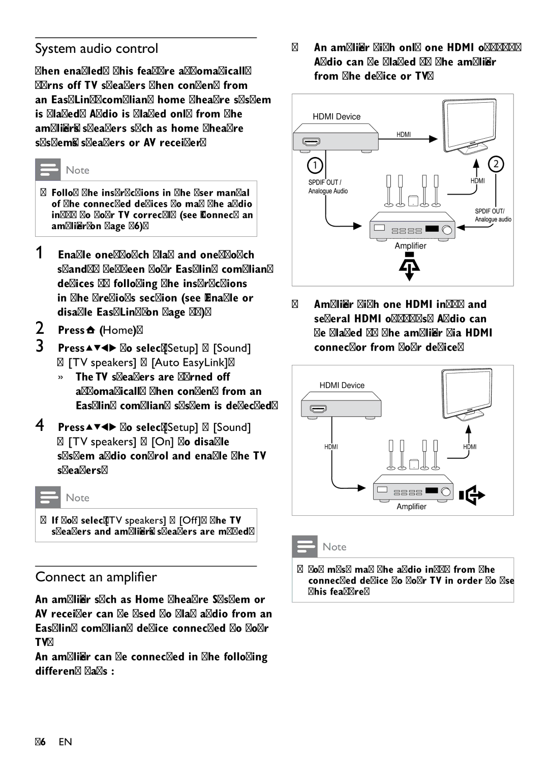 Philips 26PFL5604D/12, 22PFL5604D/12 user manual System audio control, Connect an ampliﬁer 