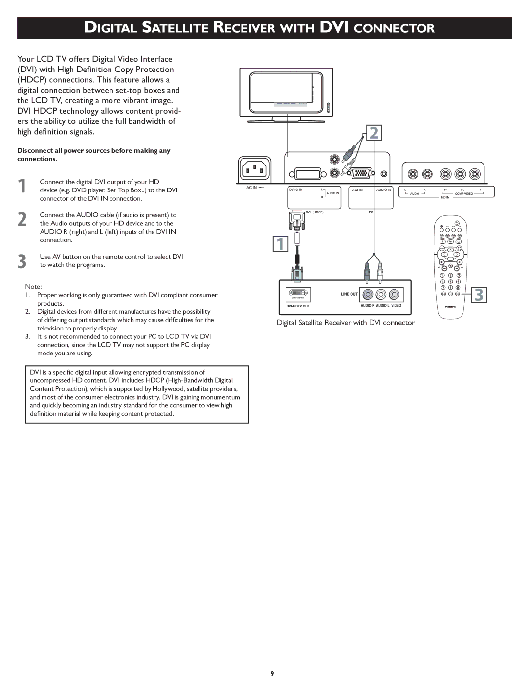 Philips 26TA1000/93 setup guide Digital Satellite Receiver with DVI Connector 