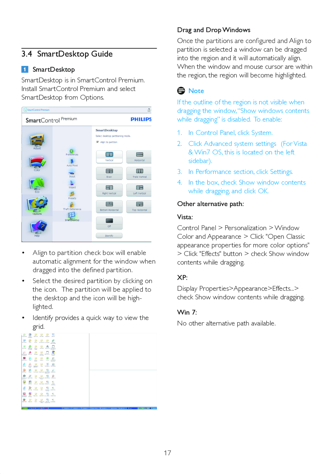 Philips 271S4LPYEB user manual SmartDesktop Guide, Other alternative path Vista, Win No other alternative path available 